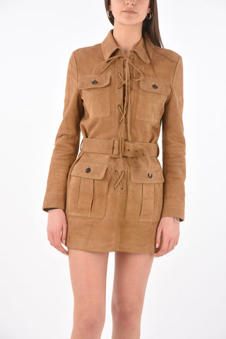 Vestito Sahariano in Suede con Lacci