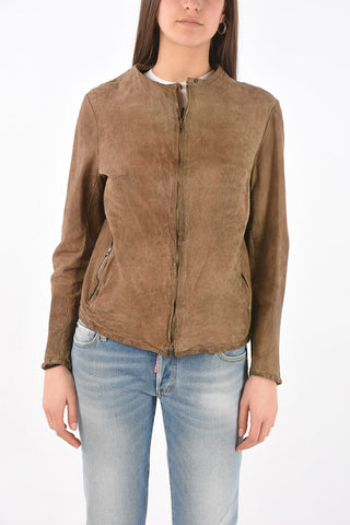 Front Zipped Textured Leather Jacket