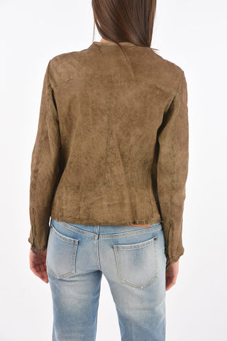 Front Zipped Textured Leather Jacket