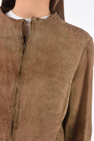 Front Zipped Textured Leather Jacket