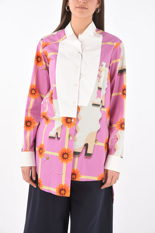 Floral Patterned Asymmetric Oversized Shirt
