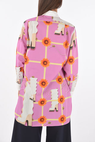 Floral Patterned Asymmetric Oversized Shirt