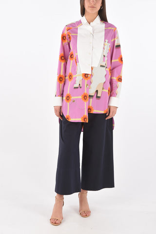 Floral Patterned Asymmetric Oversized Shirt