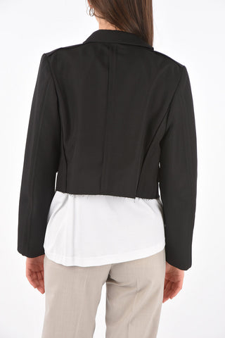 Blazer Crop con Bordi a Taglio Vivo