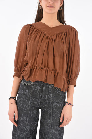 SEE BY Blusa in Misto Seta con Collo a V e Coulisse