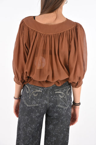 SEE BY Blusa in Misto Seta con Collo a V e Coulisse