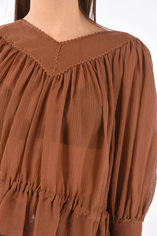 SEE BY Blusa in Misto Seta con Collo a V e Coulisse