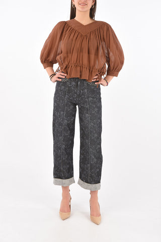 SEE BY Blusa in Misto Seta con Collo a V e Coulisse