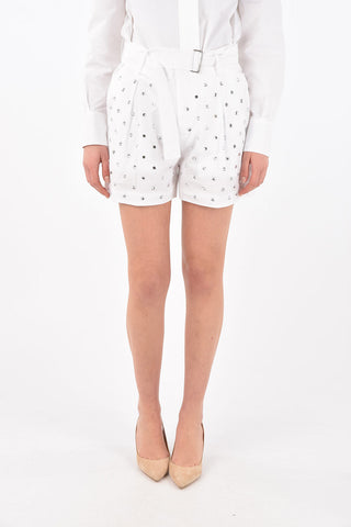 Rhinestone Embellished Cotton Shorts with Belt