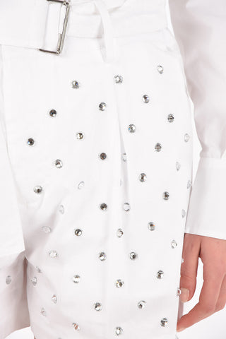 Rhinestone Embellished Cotton Shorts with Belt