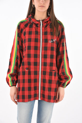 Drawstring Gingham Nylon Windbreaker