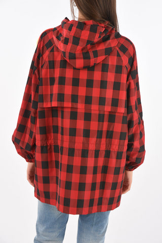 Drawstring Gingham Nylon Windbreaker