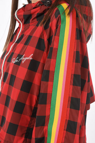 Drawstring Gingham Nylon Windbreaker