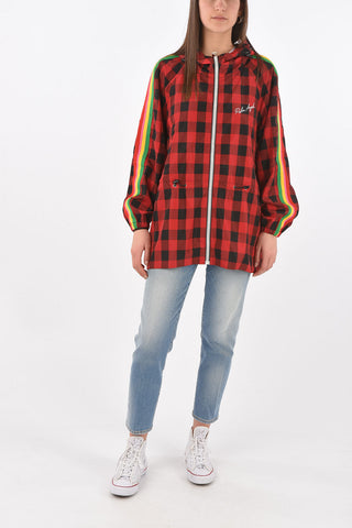 Drawstring Gingham Nylon Windbreaker