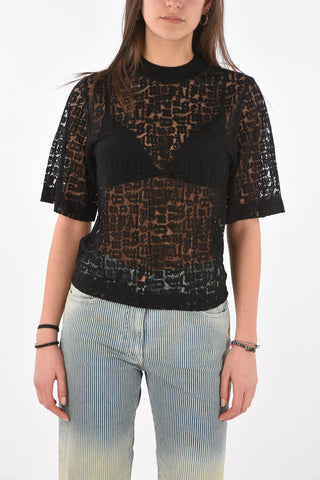Crew Neck Logo Transparent Fabric T-Shirt