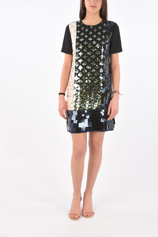 Short-sleeved Back Zipped Sequined Dress