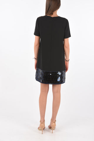 Short-sleeved Back Zipped Sequined Dress