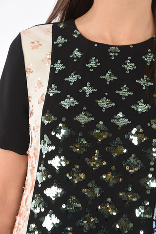 Short-sleeved Back Zipped Sequined Dress