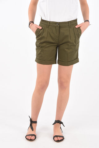 Triple-pleated Cotton Shorts