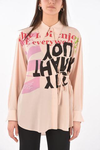 CORITA KENT Straight Collar Printed Silk Shirt