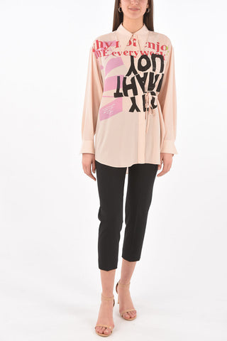 CORITA KENT Straight Collar Printed Silk Shirt