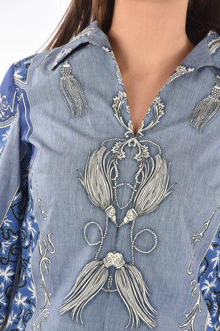 Short-sleeved Paisley Patterned Shirt