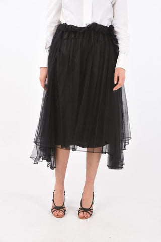 Ruffle Detail Tulle Midi Skirt
