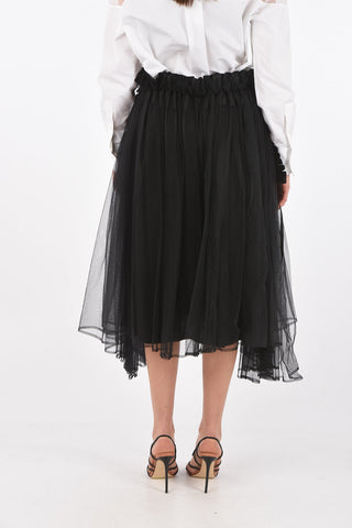 Ruffle Detail Tulle Midi Skirt