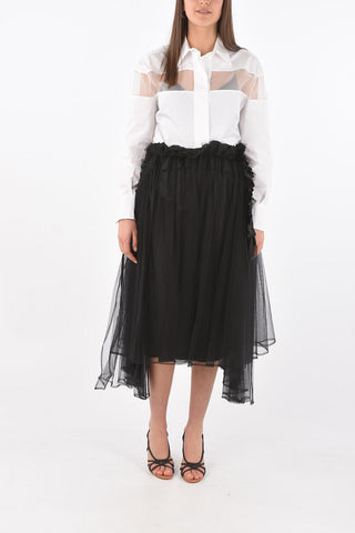 Ruffle Detail Tulle Midi Skirt