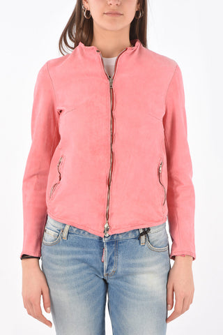 Front Zipped Textured Leather Jacket