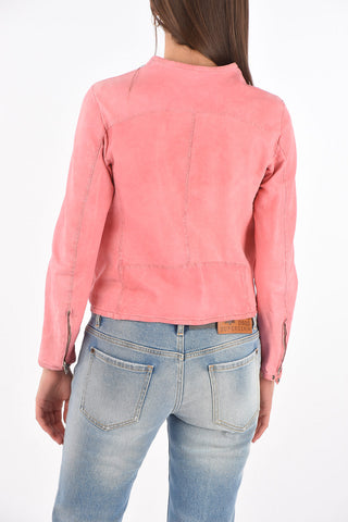 Front Zipped Textured Leather Jacket