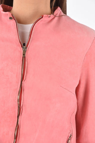 Front Zipped Textured Leather Jacket
