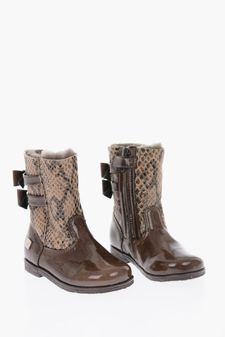 python effect leather ankle boots with inner fur