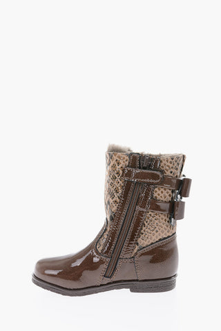 python effect leather ankle boots with inner fur