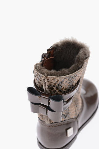 python effect leather ankle boots with inner fur