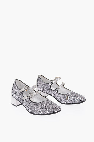 5cm glitter Mary Jane ballet flats with heel