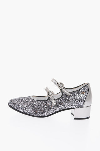 5cm glitter Mary Jane ballet flats with heel