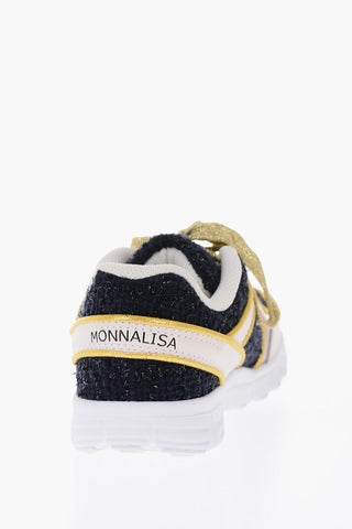 sneakers in pelle e tessuto con lacci in lurex