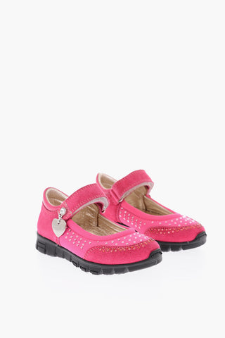 suede leather mary jane ballet flat with track rubber sole