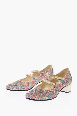 5cm glitter Mary Jane ballet flats with heel