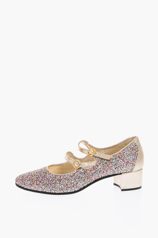 5cm glitter Mary Jane ballet flats with heel