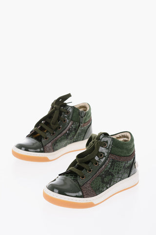 python effect patent leather high top sneakers with side zip