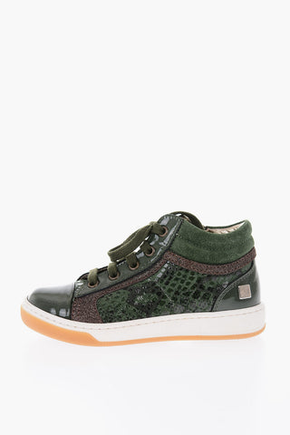 python effect patent leather high top sneakers with side zip