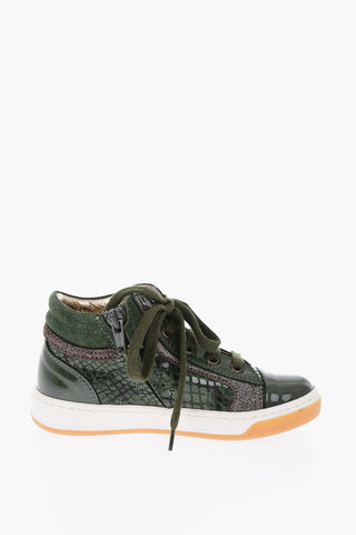 python effect patent leather high top sneakers with side zip