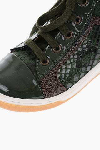 python effect patent leather high top sneakers with side zip