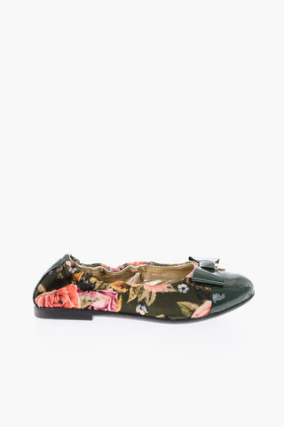 floral patterned ballet flats with leather details