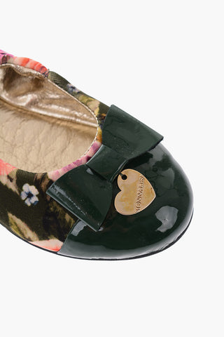 floral patterned ballet flats with leather details