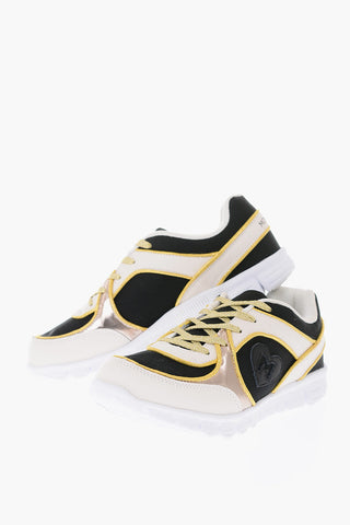 leather and fabric sneakers with lurex laces