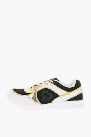 leather and fabric sneakers with lurex laces
