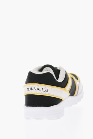 leather and fabric sneakers with lurex laces